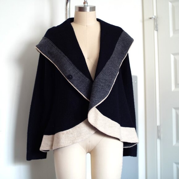 Rosie Neria Black Hooded Wool Coat - Size Medium - Picture 1 of 9